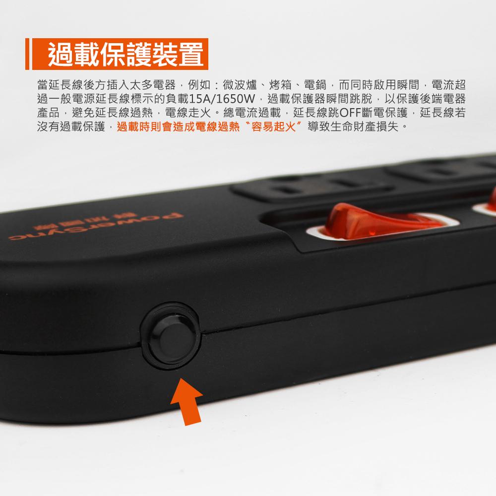 PowerSync 群加 TS3G0018 3開3插防雷擊抗搖擺延長線 1.8m (加大間距) 台灣製造 延長線 光華-細節圖6