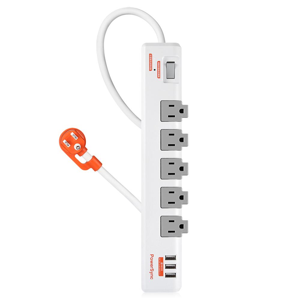 PowerSync 群加 TR539018 1開5插3埠USB防雷擊抗搖擺旋轉延長線 防雷擊 USB 延長線 光華-細節圖2
