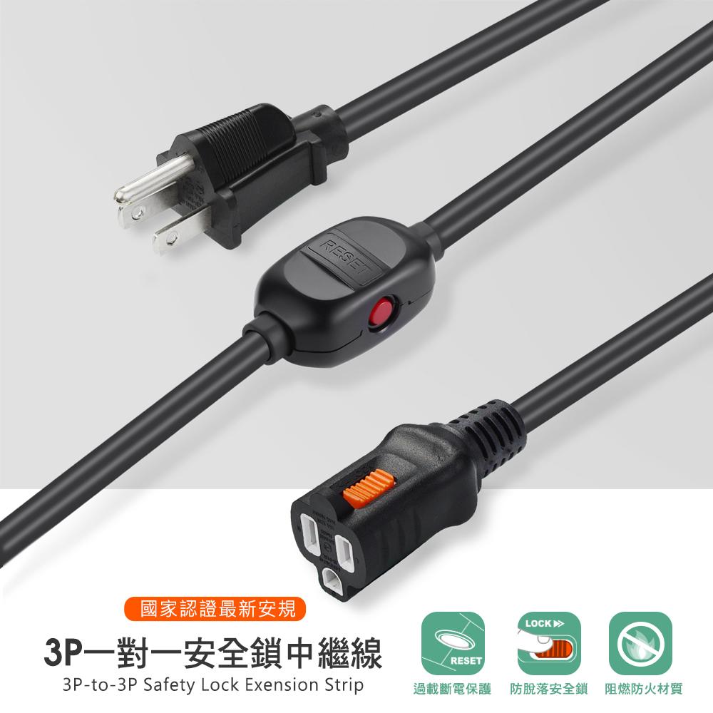 PowerSync 群加 TZ13L－3P 一對一安全鎖中繼線 1m／2m／3m 延長線 延長電源線 安全延長線 光華-細節圖3