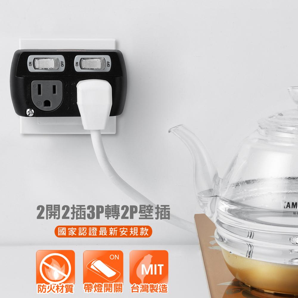 PowerSync 群加 TC2300／TC2390 2開2插3P轉2P壁插 台灣製造 壁插 擴充插座 3轉2 光華-細節圖3