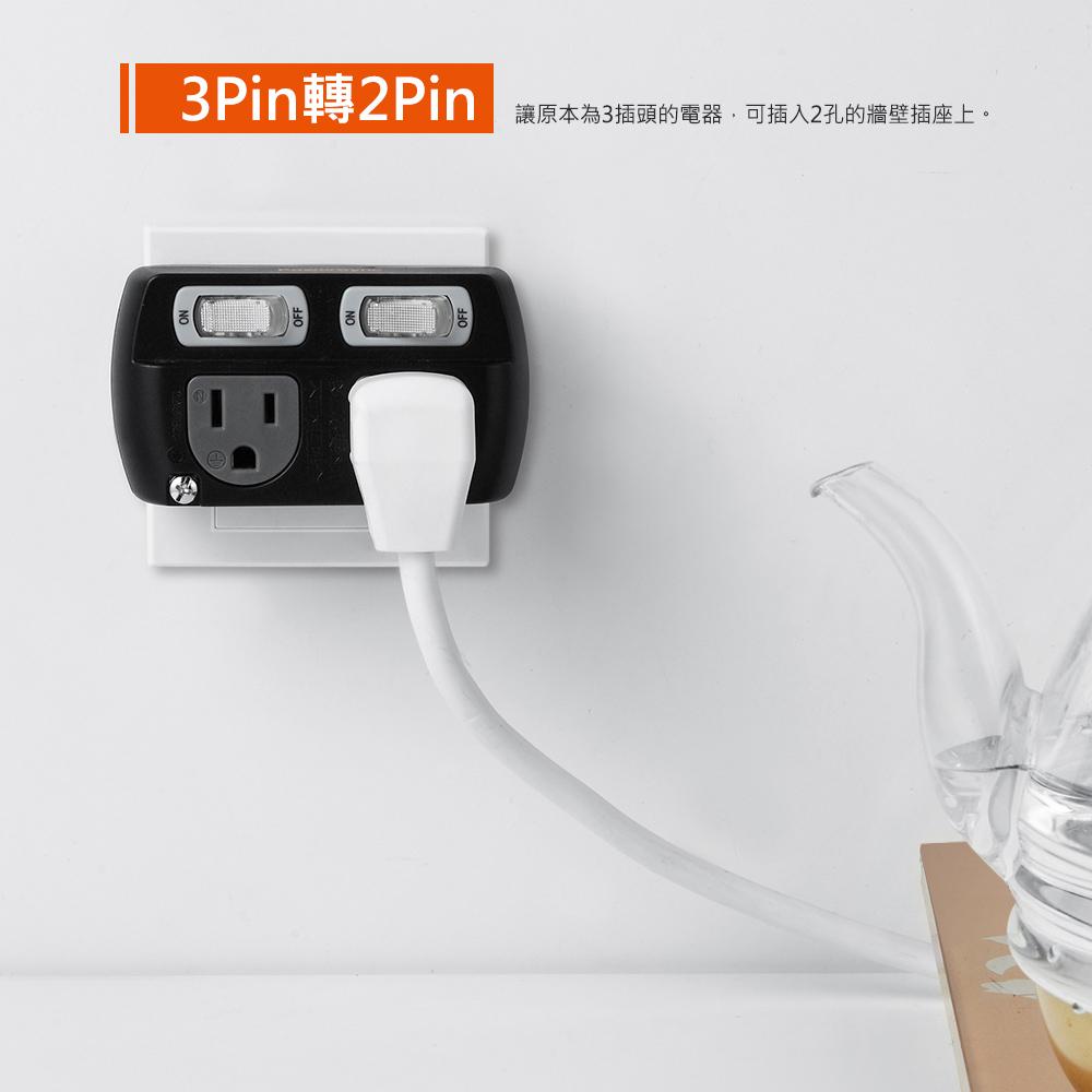 PowerSync 群加 TC2300／TC2390 2開2插3P轉2P壁插 台灣製造 壁插 擴充插座 3轉2 光華-細節圖8