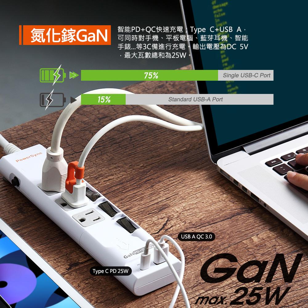 PowerSync 群加 TS43Q918 4開3插GaN快充防雷擊延長線 防雷擊 GaN 氮化鎵 快充 延長線 光華-細節圖6