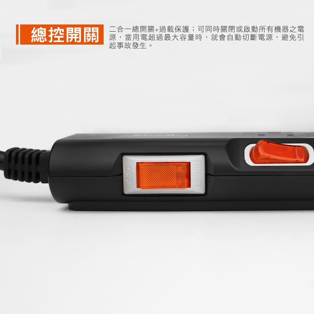 PowerSync 群加 TS4B0018 5開4插斜面開關防雷擊抗搖擺延長線 1.8m 台灣製造 延長線 光華-細節圖6