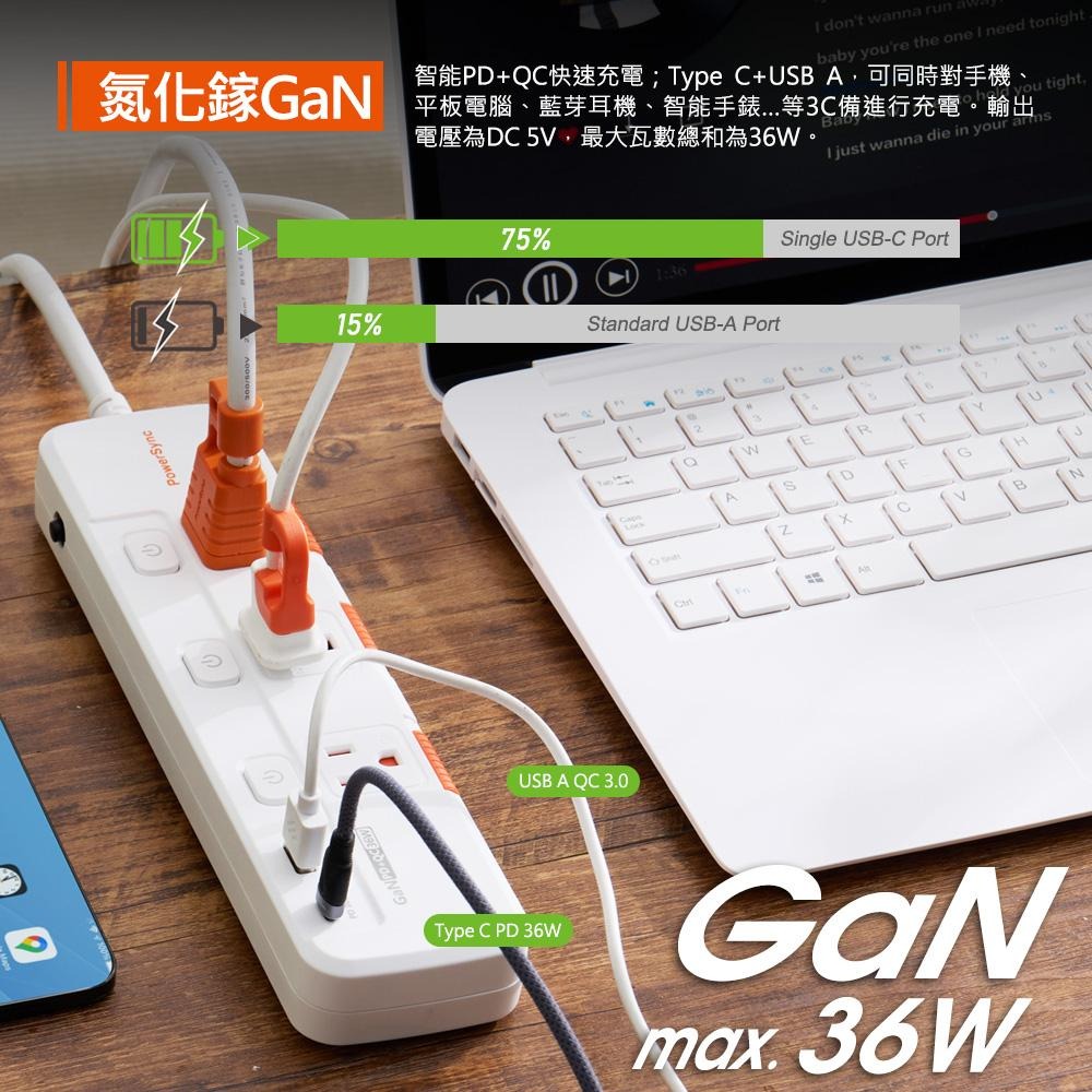 PowerSync 群加 TK33Q918 3開3插防塵防雷快充1A1C延長線 1.8m USB-A+C 延長線 光華-細節圖7