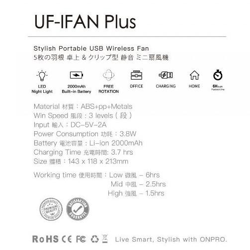 ONPRO UF-IFAN Plus USB-C升級版 無線小夜燈涼風扇 夾扇 360度 桌扇 隨身扇 辦公室 光華商場-細節圖8
