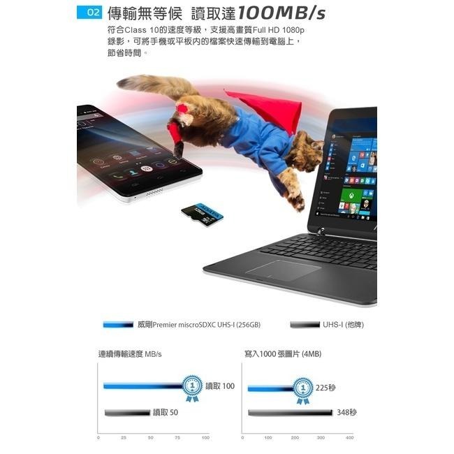 ADATA 威剛 Premier microSDHC A1 256GB 256G 記憶卡 藍卡 光華商場-細節圖6