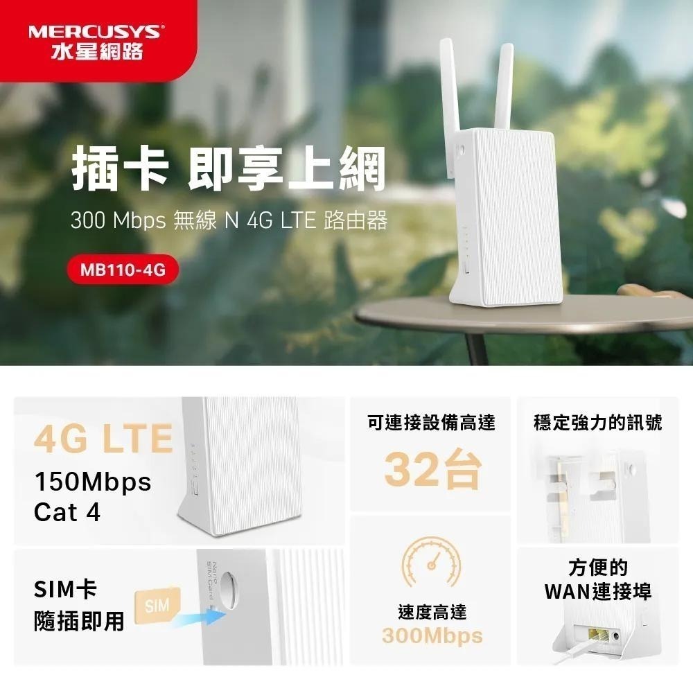 Mercusys 水星 MB110-4G 300 Mbps 無線 4G LTE 路由器 分享器 基地台 SIM卡 V2-細節圖3
