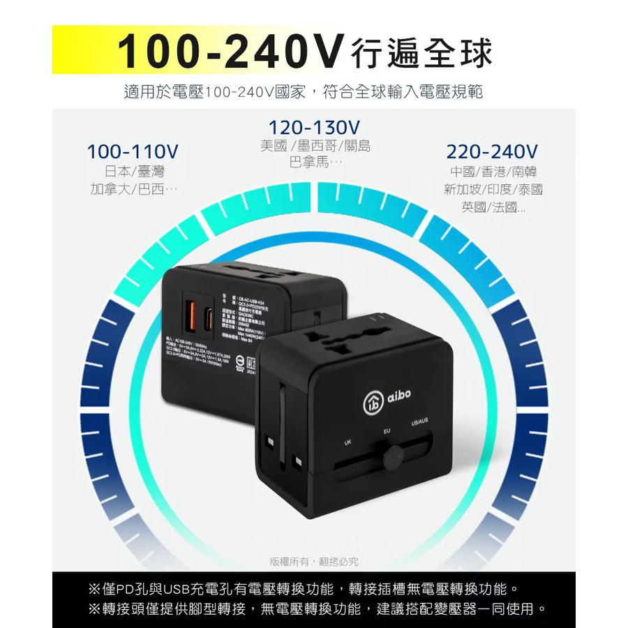 aibo QC3.0+PD20W快充萬國旅行充電器 CB-AC-USB-H24 萬國充 豆腐頭 光華商場-細節圖8