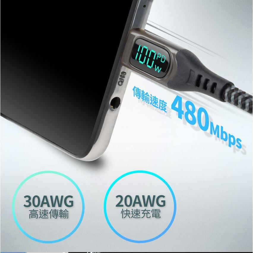 Intopic 廣鼎 CB-CTC-L32 Type-C PD 100W 數位顯示充電線 充電線 傳輸線 快充線 光華-細節圖5
