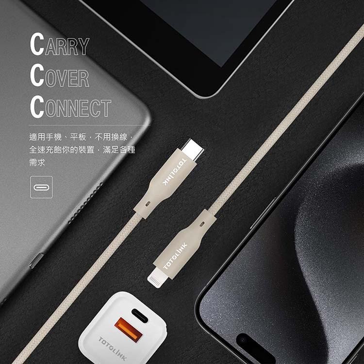 TOTOLINK T100 Lightning 強韌快充傳輸編織線 1米  USB-C/A 傳輸線 充電線 光華-細節圖4