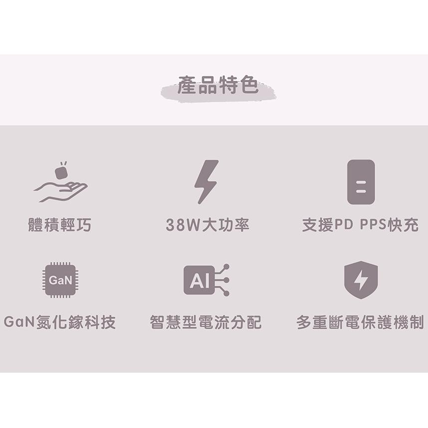 Maktar 38W GaN 氮化鎵 PD 口袋快充 白色/紫色花磚/玻璃海棠  充電器 2孔 充電頭 快充 光華-細節圖6