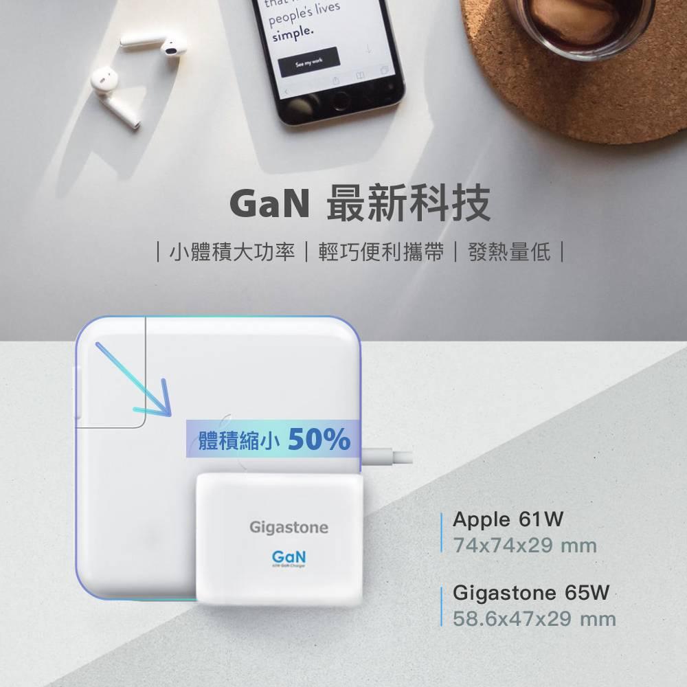 Gigastone PD-7650W GaN 65W氮化鎵Type-C三孔急速快充充電器 快充頭 充電頭 光華商場-細節圖5
