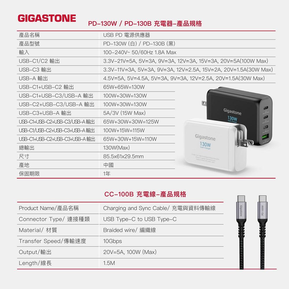 Gigastone 氮化鎵 GaN 130W 快速充電器 + USB-C 編織充電線 PD-130W+PD-130B-細節圖8