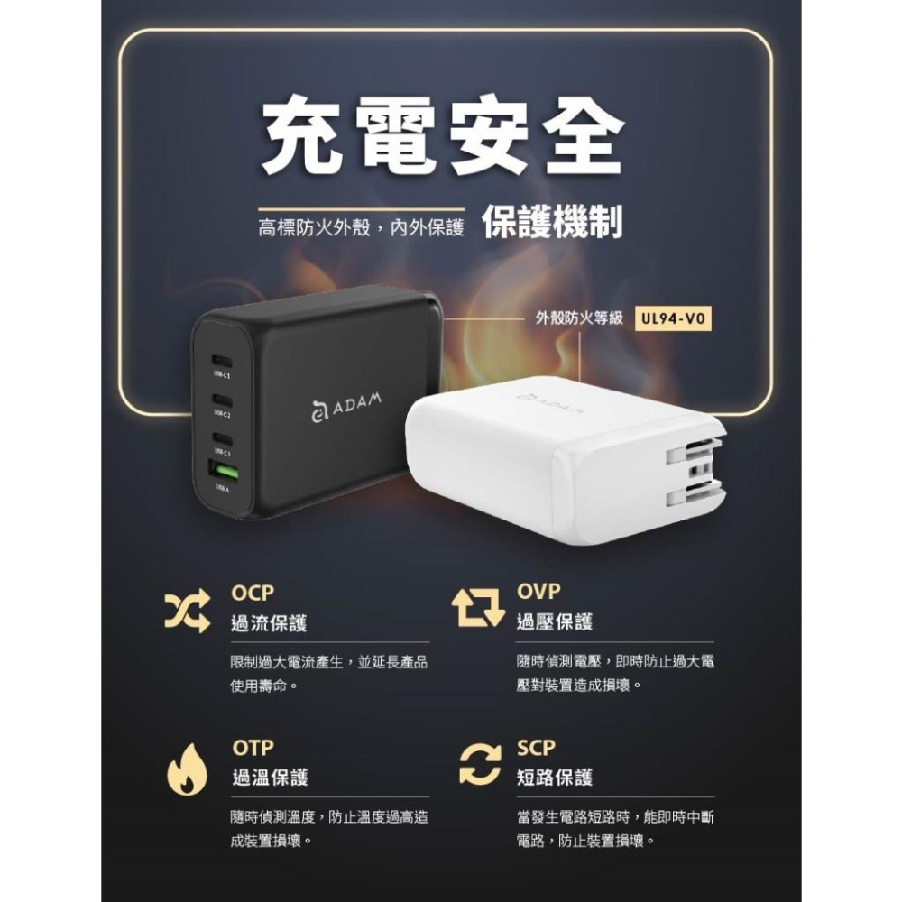ADAM 亞果元素 OMNIA Pro 1 120W 4孔旅行萬用快速電源供應器 豆腐頭 充電頭 充電器 光華商場-細節圖7