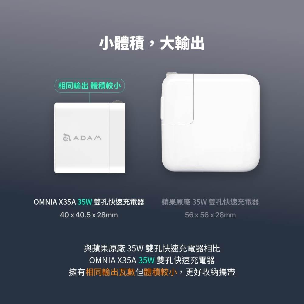 ADAM 亞果元素 OMNIA X35A GaN 35W 雙孔迷你快速電源供應器 快充頭 豆腐頭 充電器 光華商場-細節圖7