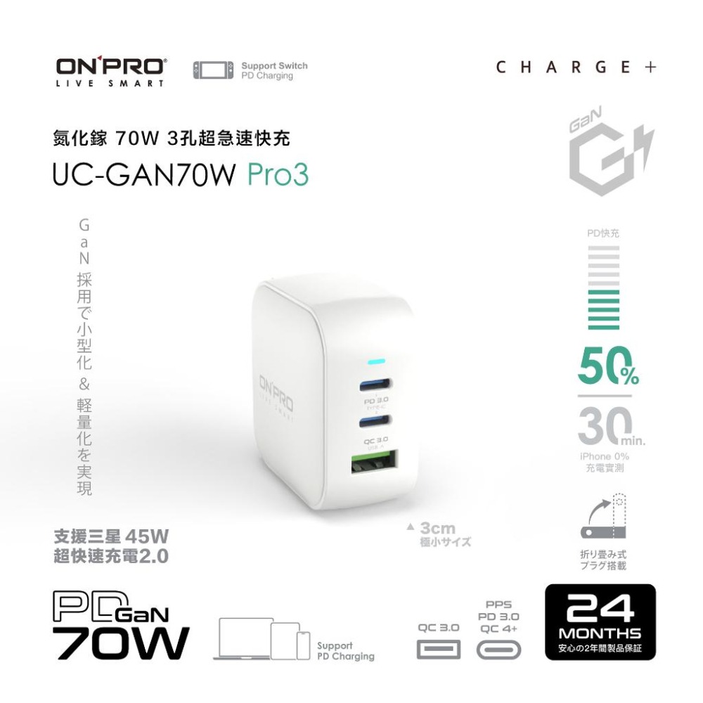 ONPRO GAN70W Pro3－PD 70W 氮化鎵 GaN 超急速快充 快充頭 充電器 充電頭 快充充電器 光華-細節圖4