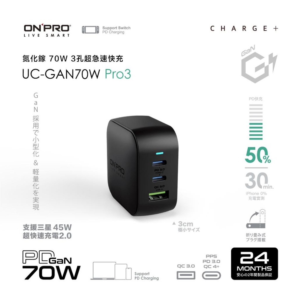 ONPRO GAN70W Pro3－PD 70W 氮化鎵 GaN 超急速快充 快充頭 充電器 充電頭 快充充電器 光華-細節圖5