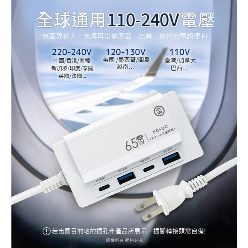 aibo 鈞嵐 CC-PLD-65 GaN 氮化鎵 PD+QC 65W 四孔 USB 充電延長線 1.5M 充電器 光華-細節圖7