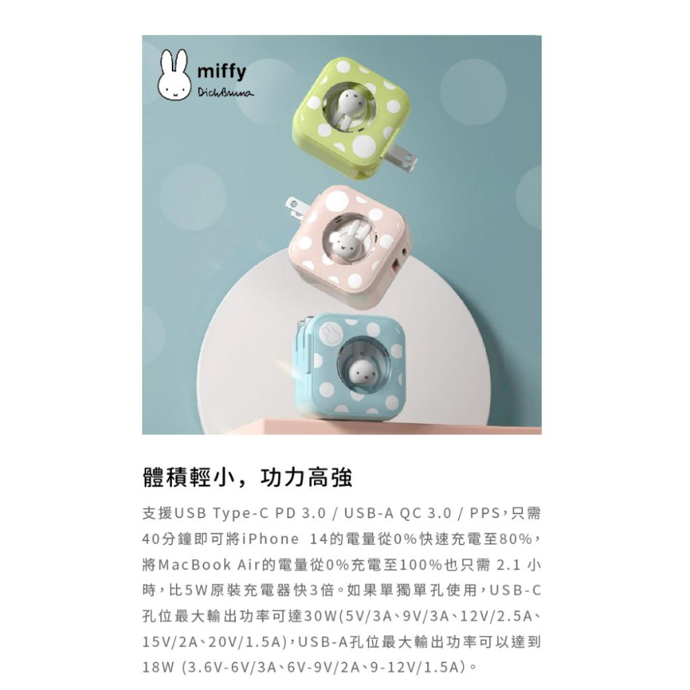 MiPOW Miffy SPAC30 USB-C PD/USB 30W雙孔萬國旅用高速充電器 米菲兔 豆腐頭 快充 光華-細節圖4