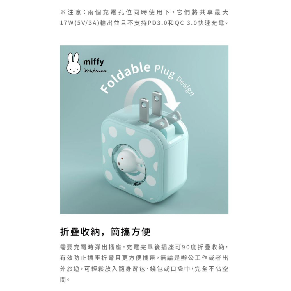 MiPOW Miffy SPAC30 USB-C PD/USB 30W雙孔萬國旅用高速充電器 米菲兔 豆腐頭 快充 光華-細節圖5
