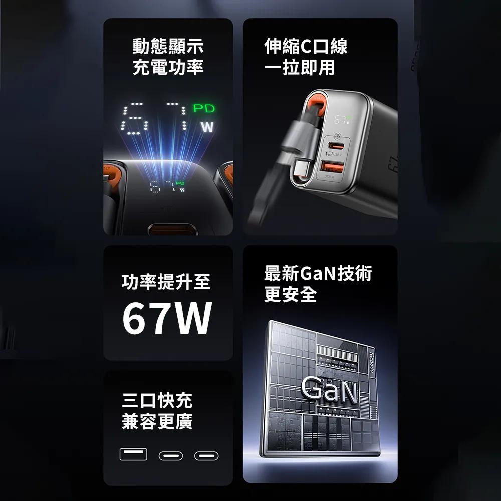 Mcdodo 麥多多 FreeGo 自帶伸縮線 GaN 67W 快充充電器 充電器 充電頭 快充充電器 自帶線 光華-細節圖4