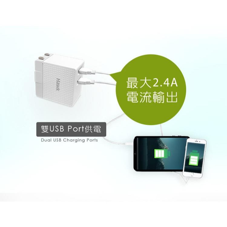 Hawk 浩客 C168－2.4A 雙USB電源供應器 充電器 充電頭 USB TYPE-A 豆腐頭 ABC168R-細節圖5