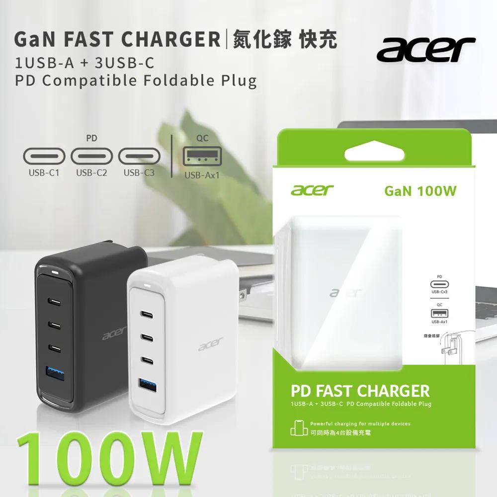 Acer 宏碁 COT-830－100W 氮化鎵GaN USB-C 四孔 3C1A 電源供應器 黑 充電器 充電頭 光華-細節圖3