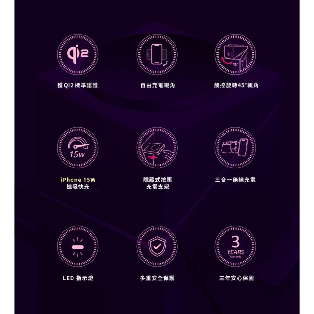 ADAM 亞果元素 Mag Qube－Qi2 立方體 智慧型三合一 旅行磁吸無線充電座 充電座 充電器 無線充電座 光華-細節圖4