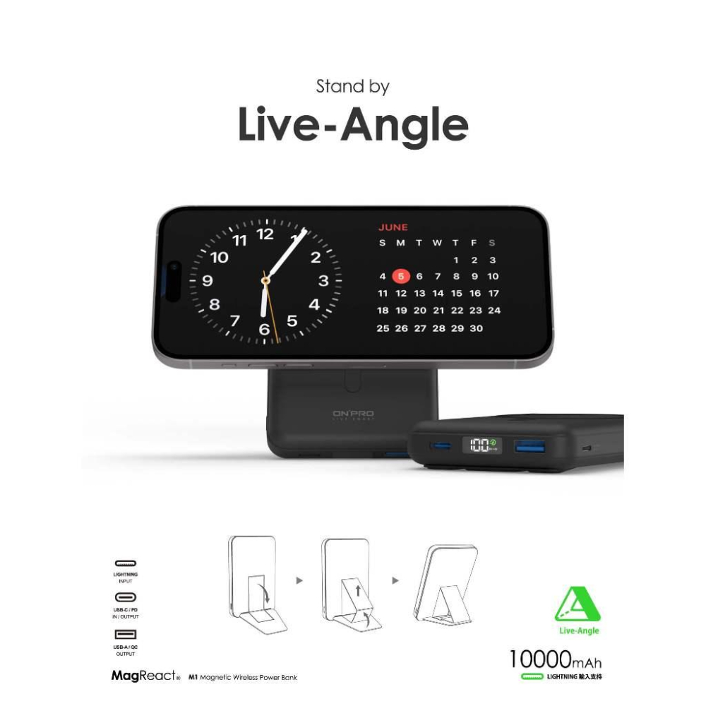 ONPRO MagReact M1 10000mAh 磁吸式行動電源 行動充 磁吸充電 無線充電 MagSafe 光華-細節圖2