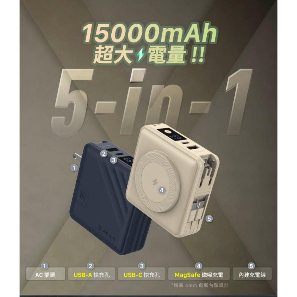 ADAM 亞果元素 GRAVITY X5 五合一 行動電源 USB-C Lightning 行動電源 iPhone 光華-細節圖5