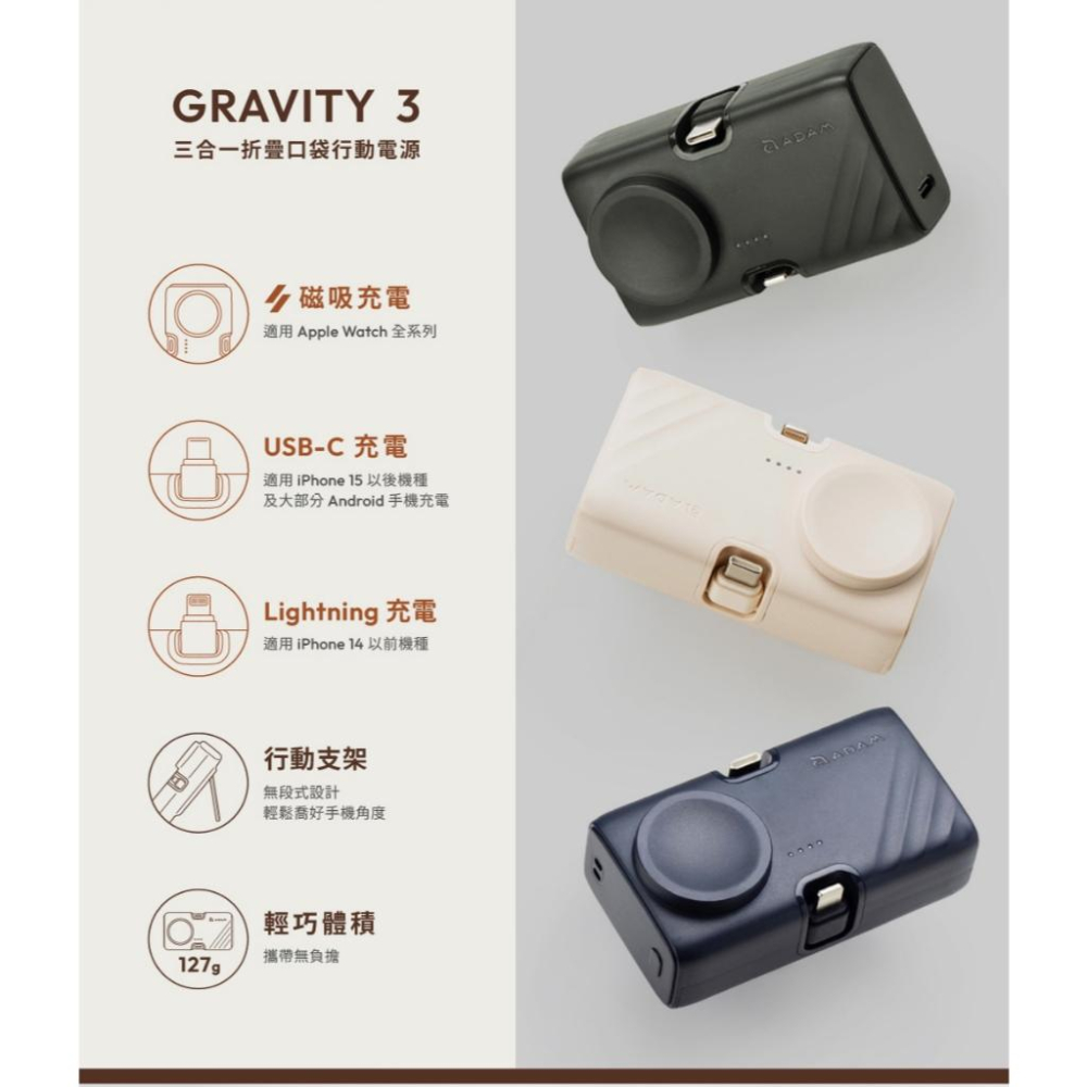 ADAM 亞果元素 GRAVITY 3 三合一 折疊口袋行動電源 行動電源 摺疊行動電源 口袋行動電源 光華-細節圖4