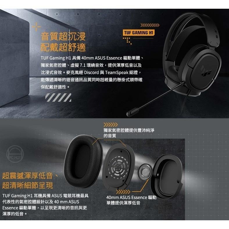 ASUS 華碩 TUF Gaming H1／Wireless 電競耳機 有線／無線耳機 遊戲耳機 公司貨 光華商場-細節圖4