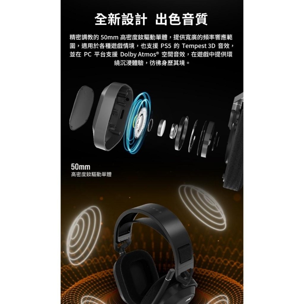 CORSAIR 海盜船 HS80 MAX 消光灰 雪貂白 無線耳機 耳機麥克風 遊戲耳機 耳罩式 光華商場-細節圖7