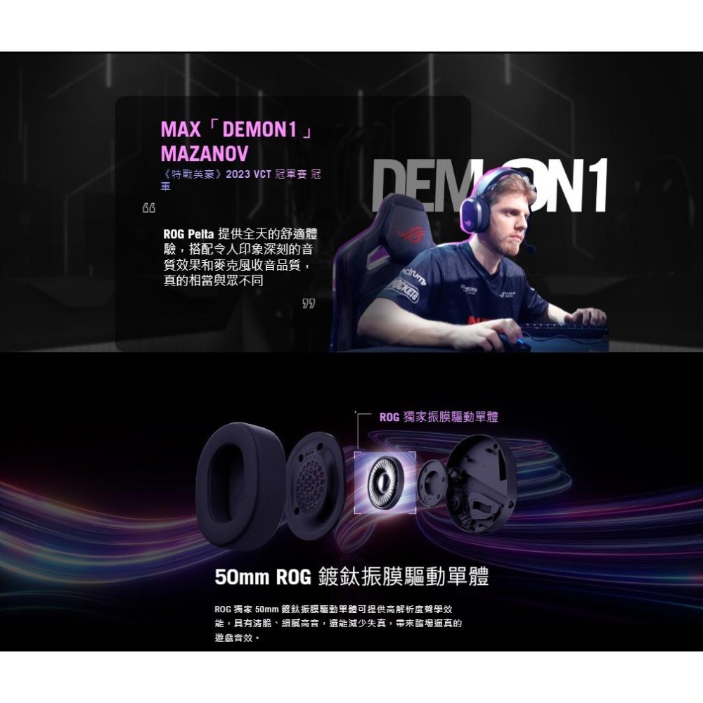 ASUS 華碩 ROG Pelta 三模電競耳機 無線耳機 遊戲耳機 電競耳機 多平台 無線電競耳機 公司貨 光華-細節圖5