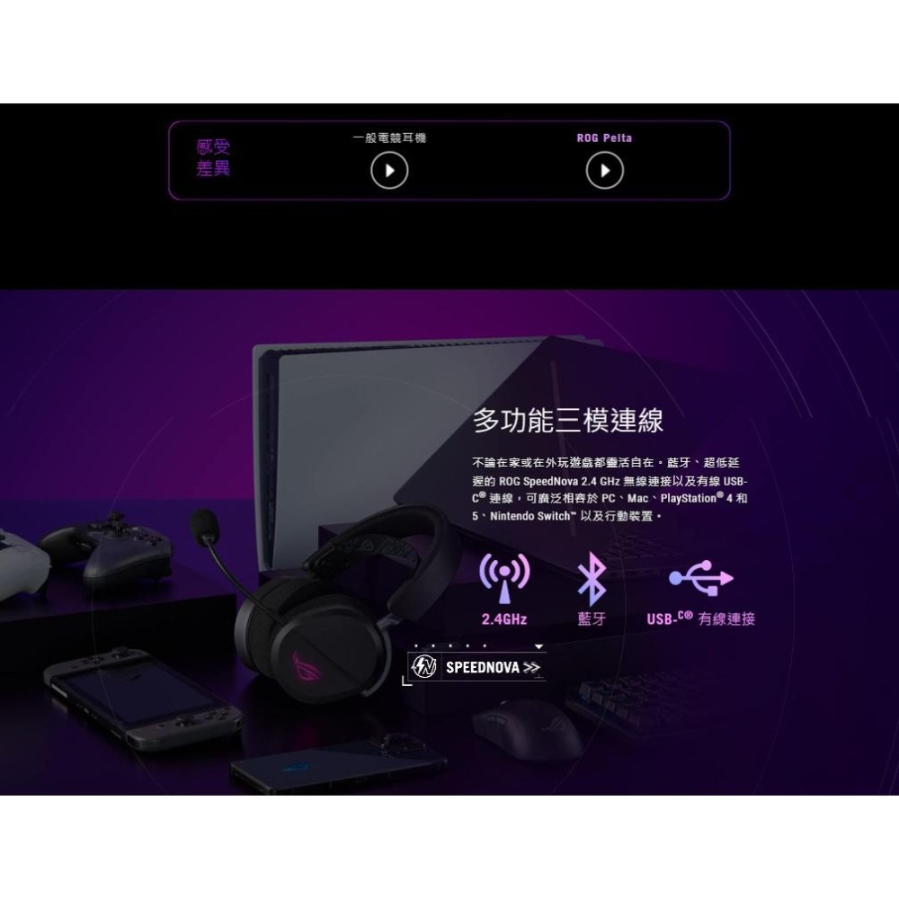ASUS 華碩 ROG Pelta 三模電競耳機 無線耳機 遊戲耳機 電競耳機 多平台 無線電競耳機 公司貨 光華-細節圖7