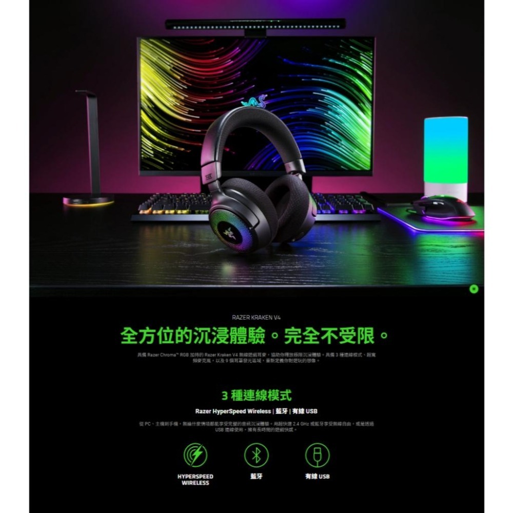 Razer 雷蛇 KRAKEN V4 無線遊戲耳機 無線耳機 電競耳機 遊戲耳機 北海巨妖 V4 光華-細節圖3