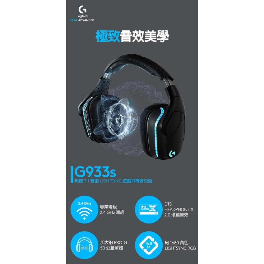 Logitech 羅技 G933s 無線 RGB 電競耳機 麥克風 耳罩式 耳麥 公司貨 光華商場-細節圖3