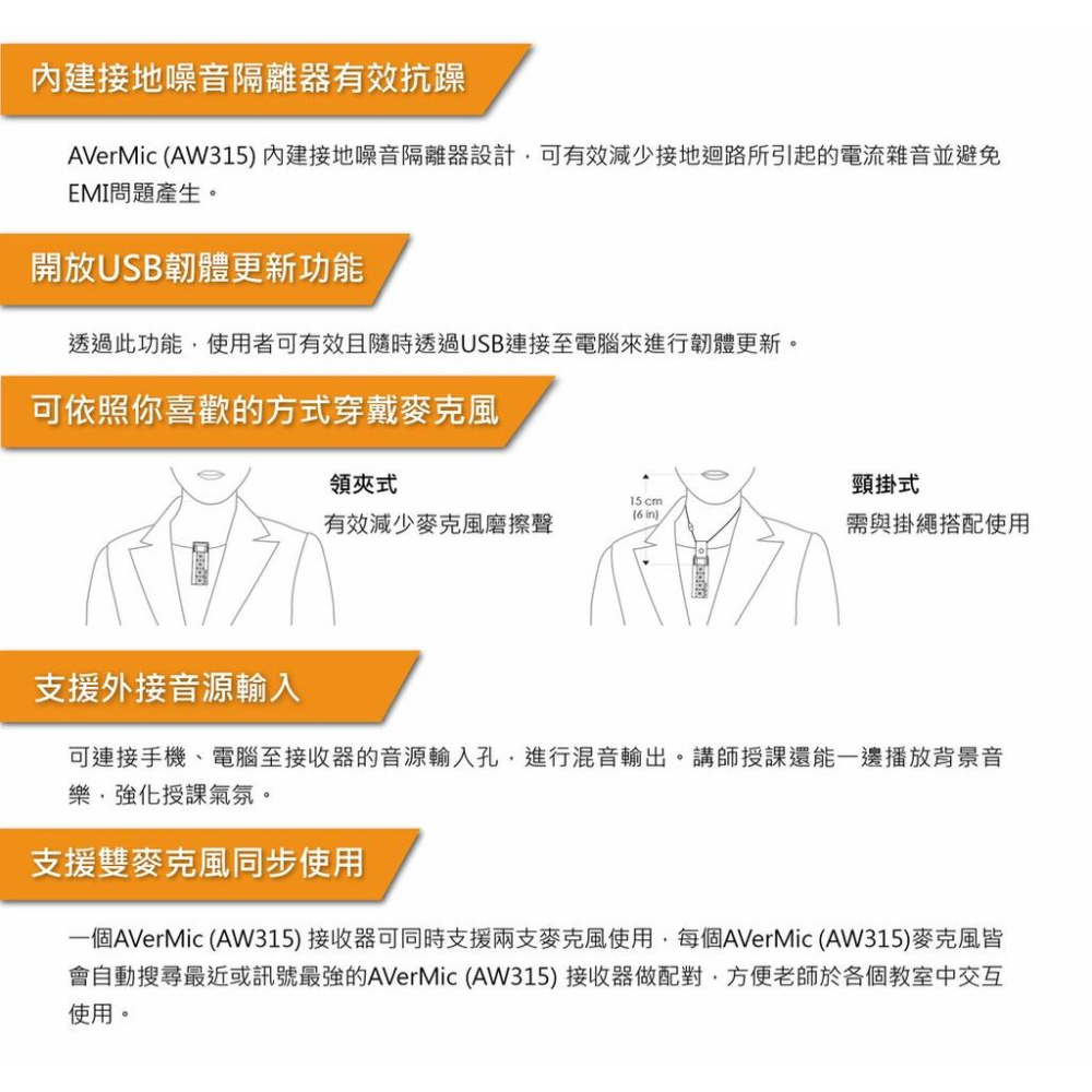 AVerMedia 圓剛 AW315F 2.4GHz 無線教學雙麥克風+充電組 AW315C 教學專用 智能配對 壁掛式-細節圖5