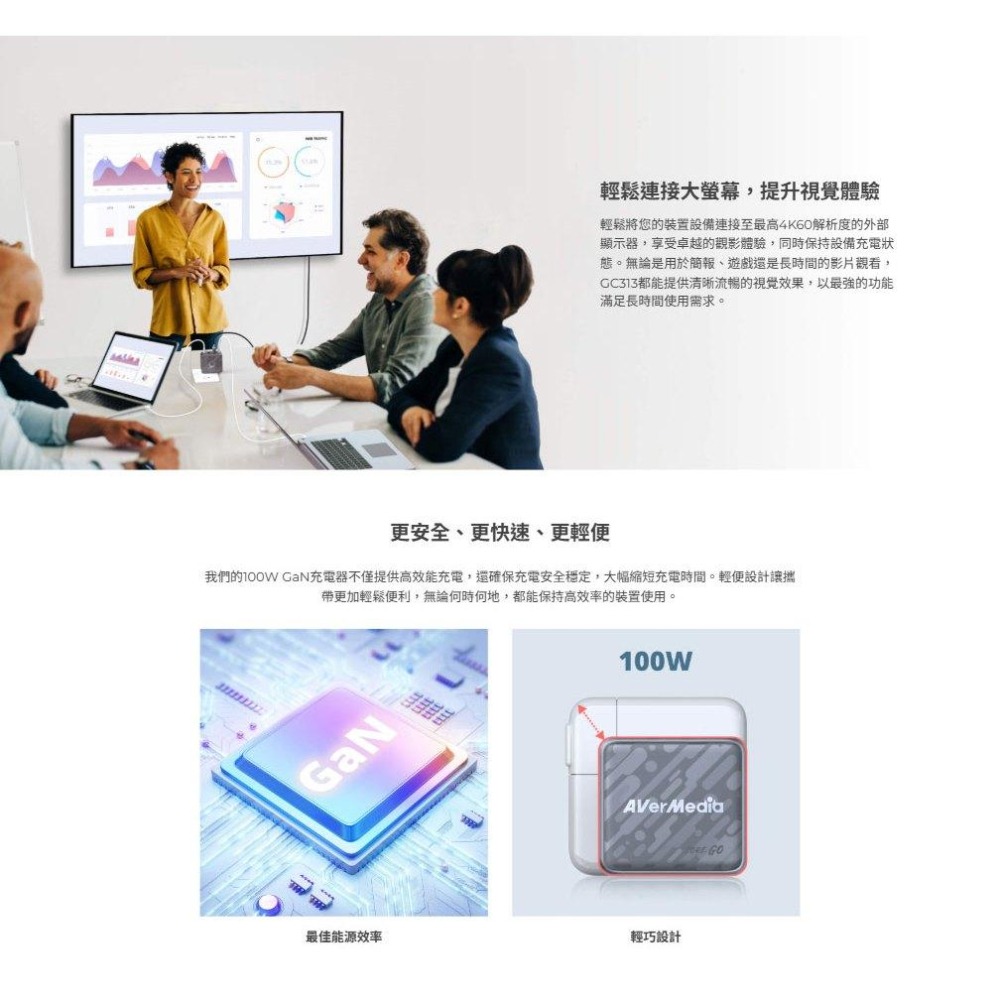 AVerMedia 圓剛 CORE GO－GC313 影像傳輸充電器 100W GaN 氮化鎵 影像擷取 充電器 光華-細節圖5