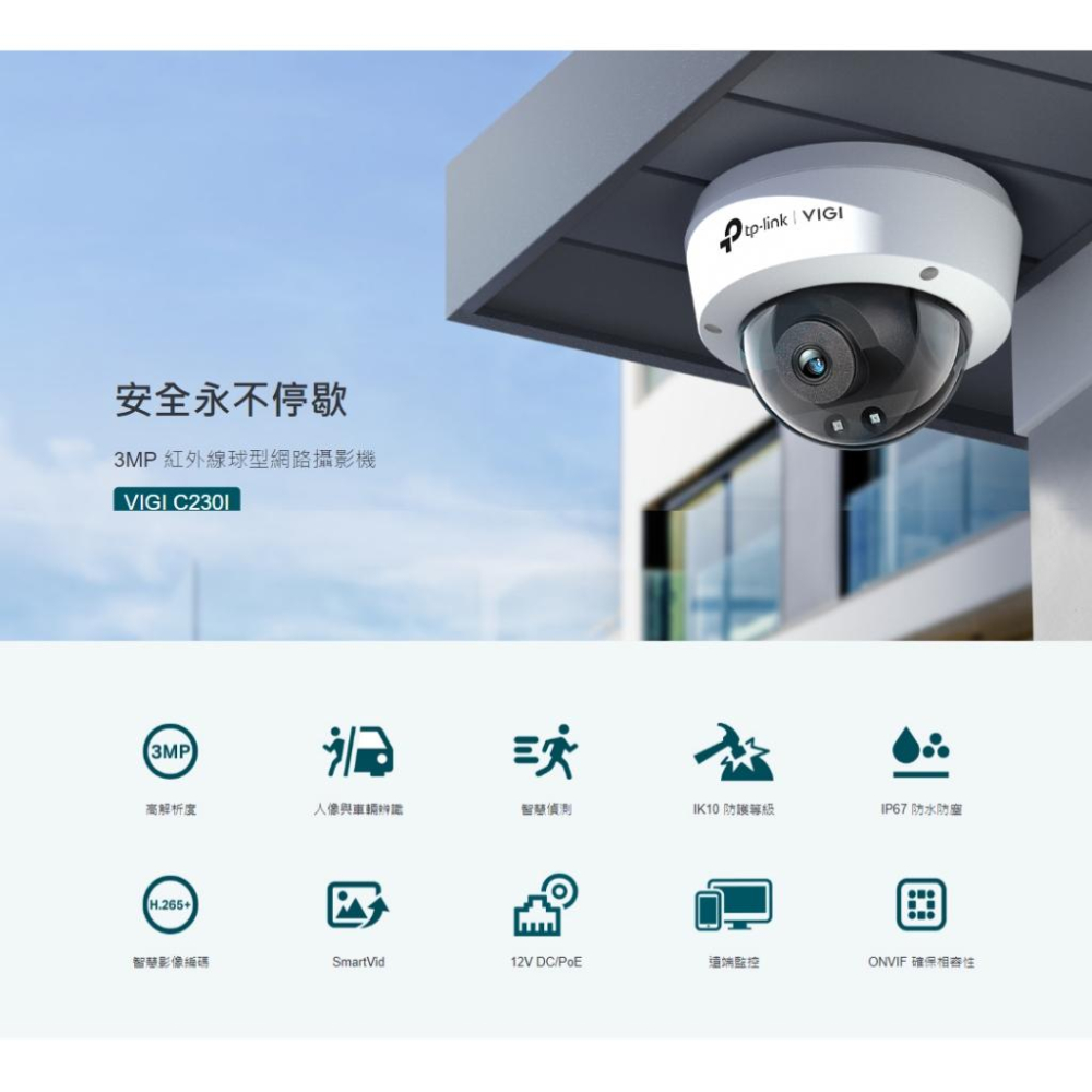 TP-Link VIGI C230I 3MP 紅外線球型 商用網路監視器 監控攝影機 監視器 攝影機 光華-細節圖3