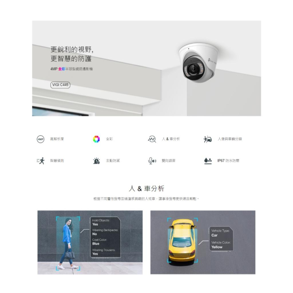 TP-LINK VIGI C445 4MP 全彩半球型網路攝影機 商用 監控攝影機 網路攝影機 NVR 監視器 光華-細節圖4