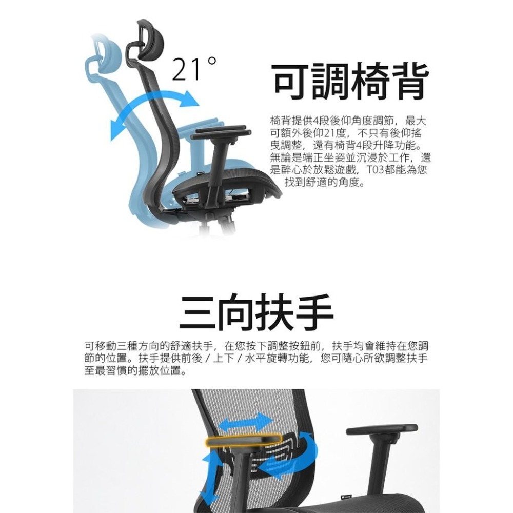 【好禮贈】iRocks T03 人體工學 辦公椅 電腦椅 網椅 菁英黑/霧銀灰 高彈力網布/3D扶手/四級氣壓棒-細節圖6