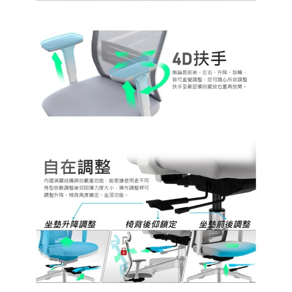 【領卷現折】iRocks 艾芮克 T03 NEO 人體工學辦公椅 人體工學椅 辦公椅 電腦椅 紡紗白 3D頭枕 光華商場-細節圖7