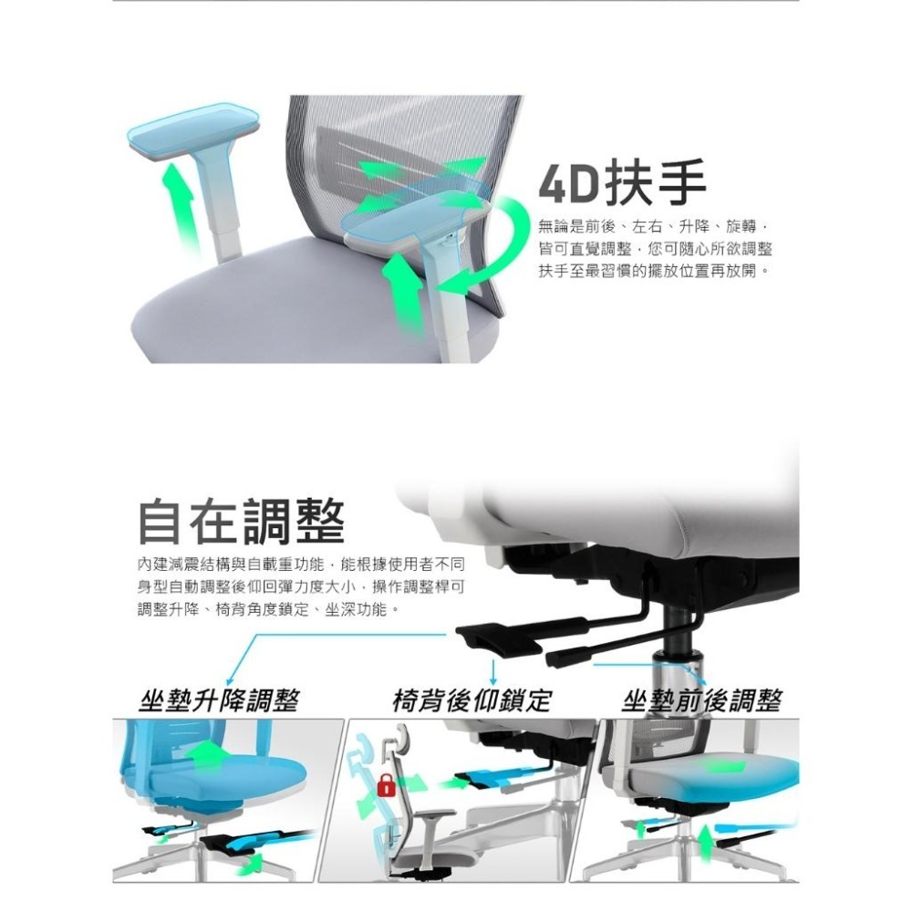 【領卷現折】iRocks 艾芮克 T03 NEO 人體工學辦公椅 人體工學椅 辦公椅 電腦椅 紡紗白 3D頭枕 光華商場-細節圖7