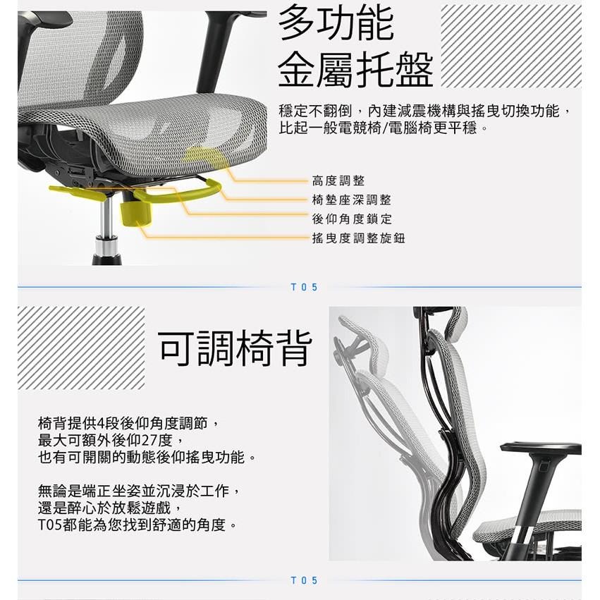 【好禮贈】iRocks T05 人體工學 辦公椅 電腦椅 網椅 菁英黑/霧銀灰/網紅美 艾芮克 光華商場-細節圖6