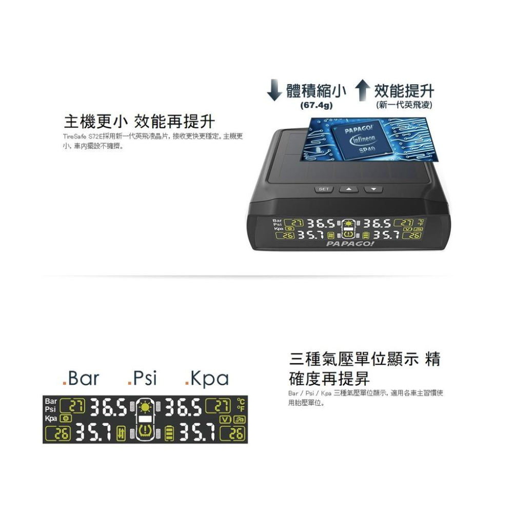 【現貨熱銷】PAPAGO True Safe S72E 太陽能胎外式胎壓偵測器 轎車 休旅車 特定小貨車 光華商場-細節圖5
