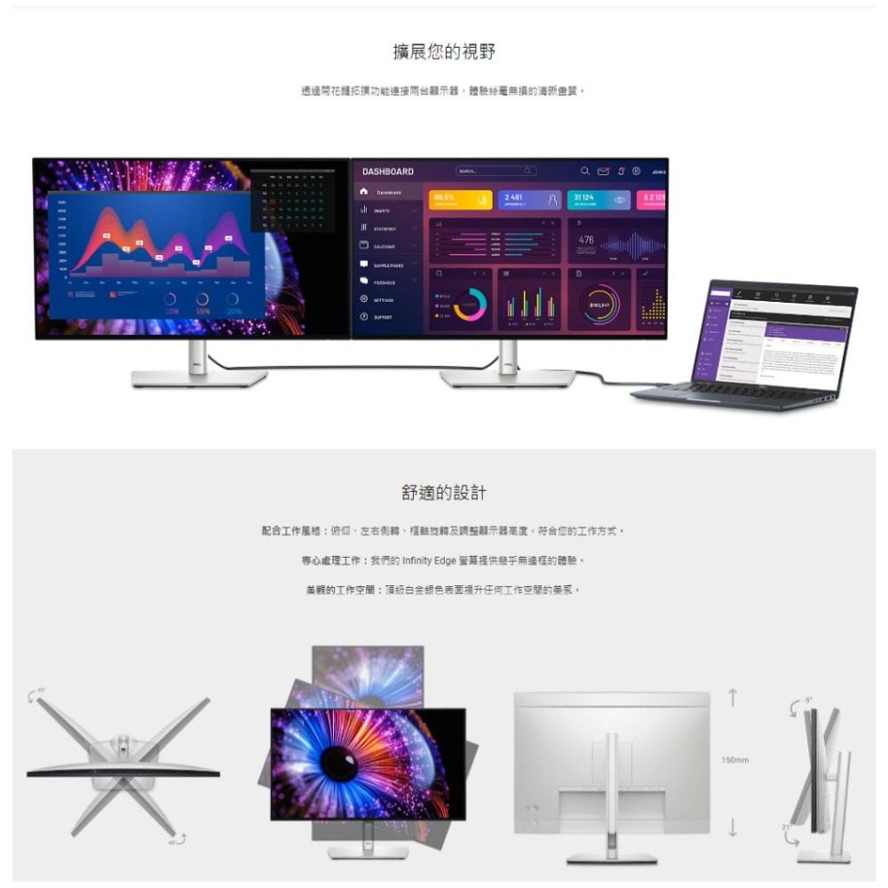 Dell 戴爾 U2724DE 27吋 2K 電腦螢幕 120Hz／IPS／100%sRGB／USB-C 光華-細節圖5