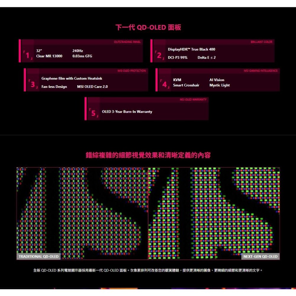 MSI 微星 MPG 321URX QD-OLED－32吋 4K 電競螢幕 240Hz／0.03ms／HDR400 光華-細節圖7