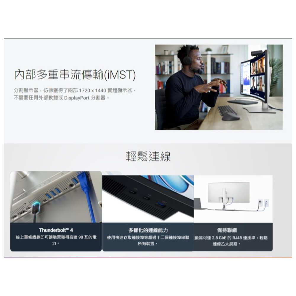 Dell 戴爾 U3425WE 34吋 2K 曲面螢幕 120Hz/IPS/HUB Thunderbolt 4 光華-細節圖6
