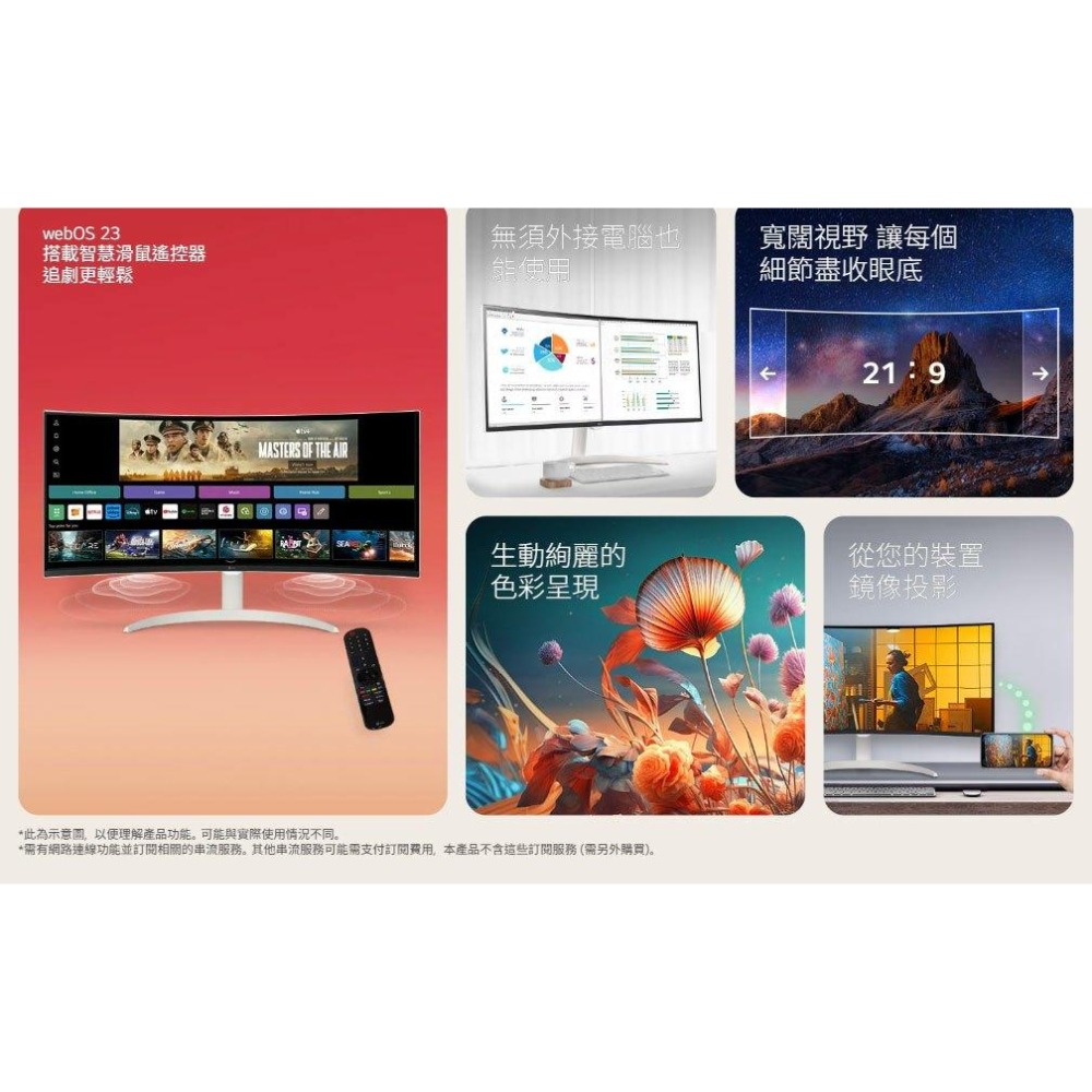 LG 樂金 34SR60QC-W 34吋 2K 曲面智慧螢幕 100Hz／VA／webOS／IoT／1800R 光華-細節圖5
